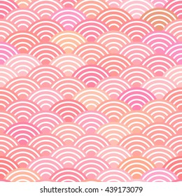 Seamless Pattern Dragon Fish Scales Simple Seamless Pattern Nature Background With Japanese Wave Circle Pattern Pastel Colors On Light Orange Pink Background. Vector