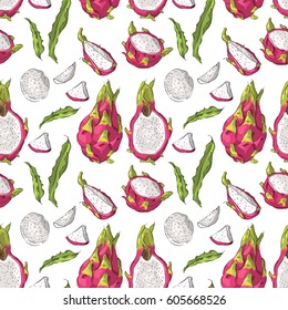 Seamless pattern with dragon fruit