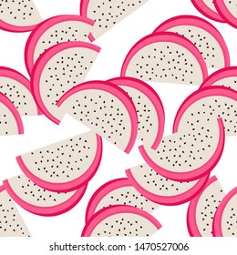 Seamless pattern with Dragon fruit, healthy fruit on background. vector illustration . abstract vintage fabric.
