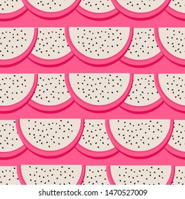 Seamless pattern with Dragon fruit, healthy fruit on background. vector illustration . abstract vintage fabric.