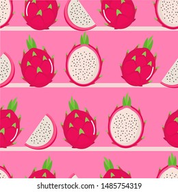 Seamless pattern with Dragon fruit, healthy fruit on white background. vector illustration.