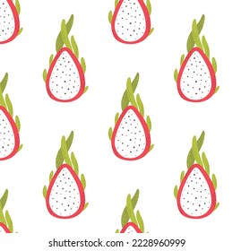 Seamless pattern with dragon fruit. Vector illustration. Pattern with fruits. Cartoon style.