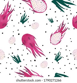 Seamless pattern with dragon fruits, pitaya background vector.