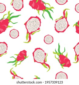 Seamless pattern with dragon fruits. Trendy vector illustration  