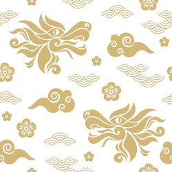 Seamless Pattern With Dragon. Symbol Of 2024. Year Of The Dragon. Gold And White Colors