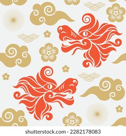 Seamless pattern with Dragon. Symbol of 2024. Year of the Dragon. Gold and white colors