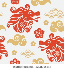 Seamless pattern with Dragon. Symbol of 2024. Year of the Dragon.