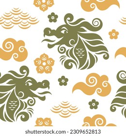 Seamless pattern with Dragon. Symbol of 2024. Year of the Dragon.