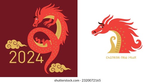 Seamless pattern with Dragon. Symbol of 2024. Year of the Dragon.