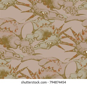Seamless  pattern of Dragon. Vector illustration. Engraving style.