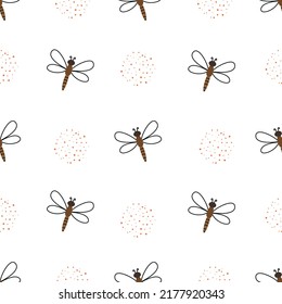 Patrón sin soldadura con libélulas, patrón sin fisuras con libélulas, otoño, patrón otoño, patrón sin fisuras con insectos