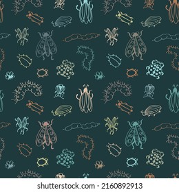 Seamless pattern with dragonflies, beetles and butterflies. Dragonfly background. Vector illustration.