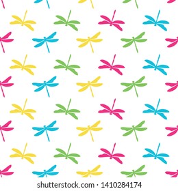 Seamless pattern with dragonflies. Cute and childish design for fabric, textile, wallpaper, bedding, swaddles, toys or gender-neutral apparel. Simple and sweet print for nursery decor or wall art.