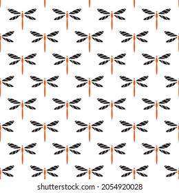Patrón sin foco con libélulas. Diseño para tela y papel, texturas superficiales.