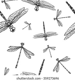 seamless pattern with dragonflies; hand drawn objects