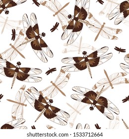 Seamless Pattern with Dragonflies isolated on white background. Design element for textile, fabrics, wallpaper, scrapbooking or etc. Vector illustration.