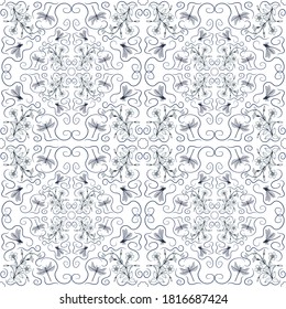 Seamless pattern of dragonflies and periwinkle flowers. Vector stock illustration eps10