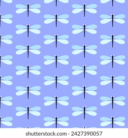 Seamless pattern with dragonflies in Scandinavian style for printing on fabric and wrapping paper. A simple calm pattern for textiles and clothing. Background for cards Vector