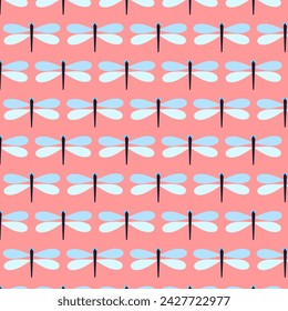 Seamless pattern with dragonflies in Scandinavian style for printing on fabric and wrapping paper. A simple calm pattern for textiles and clothing. Background for cards Vector