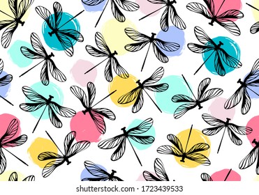 Seamless pattern with dragonflies. Vector background.