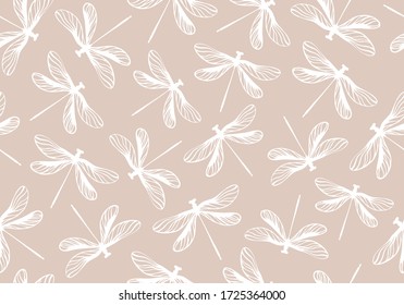 Seamless Pattern With Dragonflies. Vector Background.