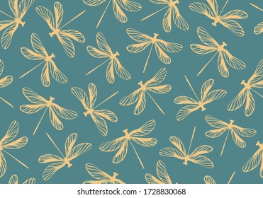 Seamless pattern with dragonflies. Vector background.