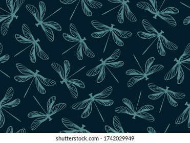 Seamless pattern with dragonflies. Vector background.