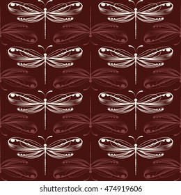 Seamless pattern with dragonflies, vector background.