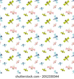 Seamless pattern with dragonflies. Vector pattern. Texture for fabric, clothing, wallpaper, wrapping paper, stationery.