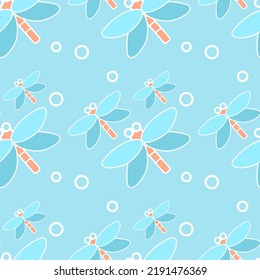 seamless pattern with a dragonfly pattern and a calm blue color