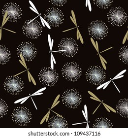 Seamless pattern of dragonfly & dandelion seeds