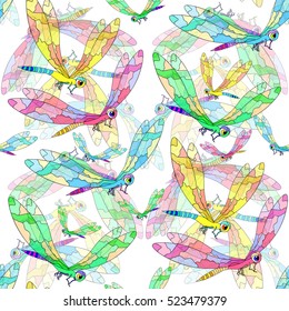seamless pattern the dragonfly flies vector illustration