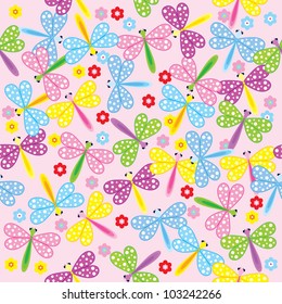 Seamless pattern of dragonfly & flower