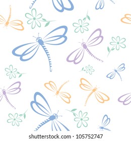 Seamless pattern with dragonfly and flower