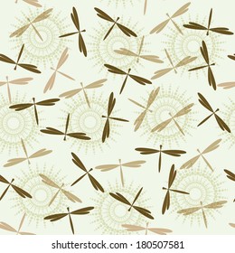 Seamless pattern with dragonfly & flower 
