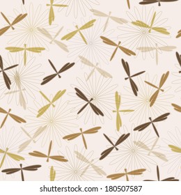 Seamless pattern with dragonfly & flower 