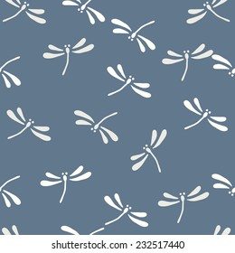 Seamless Pattern. Dragonfly In Japanese Style