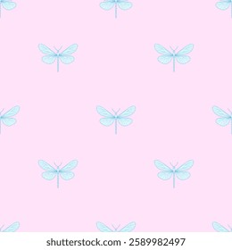 seamless pattern with dragonfly with pink background