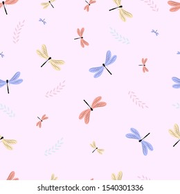 Seamless pattern. Dragonfly. Vector graphics. Background, banner, poster.