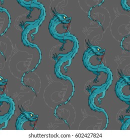 Seamless pattern with dragons. Chinese Dragon seamless pattern. Traditional symbol. 