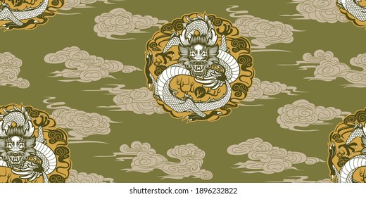 Seamless pattern with dragons in Chinese style