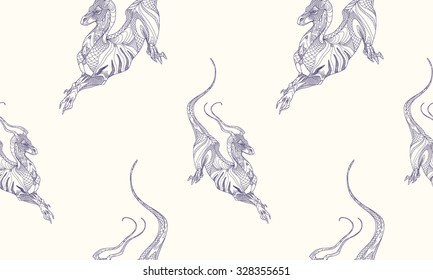 Seamless pattern with dragons (contour).