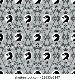 Seamless pattern with dragons. Endless pattern for printing on package, wrappers, cards, clothes or accessories. Wallpaper or poster for series House of the Dragon.