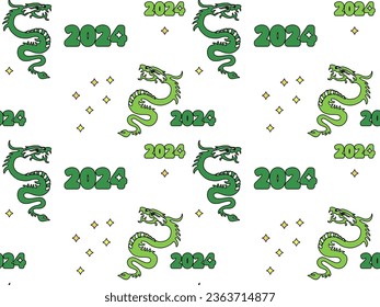 seamless pattern of dragons and numbers 2024, new year, symbol of the year according to the Chinese calendar
