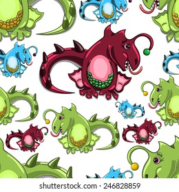 seamless pattern with dragons on the white background