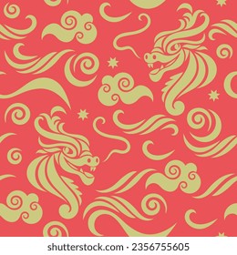 Seamless pattern with Dragons. Symbol of 2024. Year of the Dragon