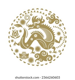 Seamless pattern with Dragons. Symbol of 2024. Year of the Dragon. The Dragon in circle emblem