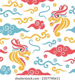 Seamless pattern with Dragons. Year of the Dragon 