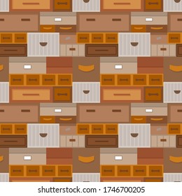 Patrón sin inconvenientes de cajones y cajas, colores vintage. Fondo del vector