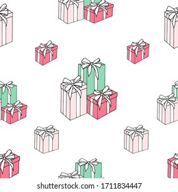 seamless pattern drawing boxes presents sink illustration, vector design element for printing, scrapbooking, postcard